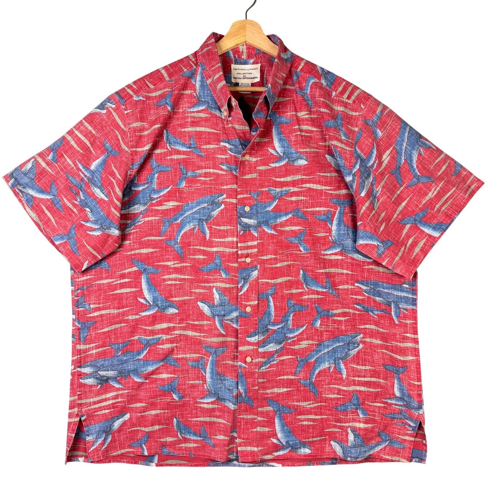 Reyn Spooner Dietrich Varez Humpback Whale Aloha Shirt Red XXL Hawaii Made - Picture 2 of 7